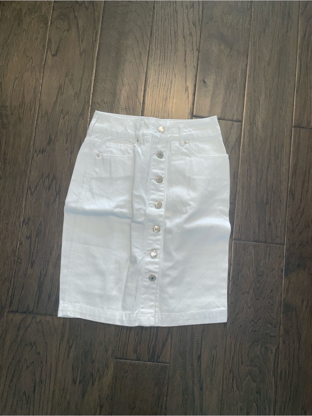 White Button-Front Denim Skirt